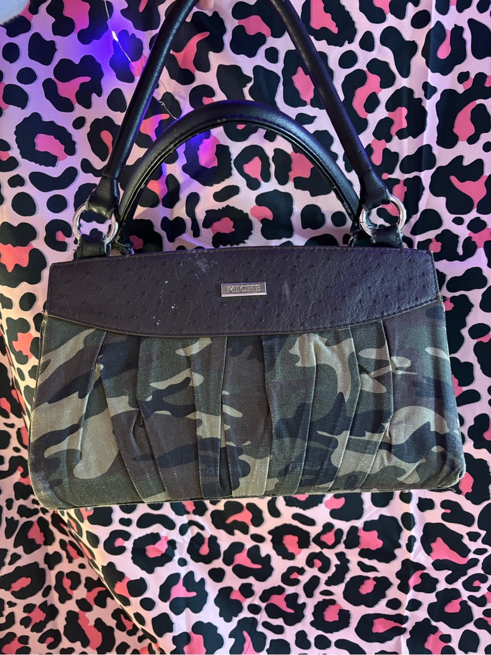 Y2K Camouflage Handbag with Black Accents